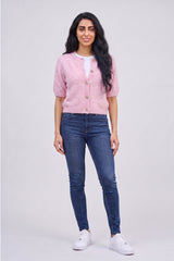 Pink Short Sleeve Button Up Knitted Cardigan - Sophia