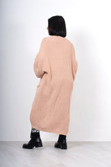 Pink longline balloon sleeve knitted cardigan 