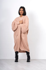 Pink longline balloon sleeve knitted cardigan 