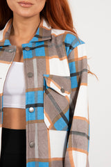 Blue Contrast Checked Longline Shacket