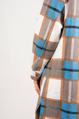 Blue Contrast Checked Longline Shacket