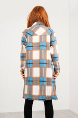 Blue Contrast Checked Longline Shacket