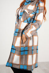 Blue Contrast Checked Longline Shacket