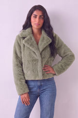 Sage Faux Fur Soft Plush Cropped Jacket - Charlotte