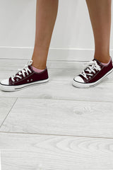 Wine Canvas Stripe Sole Flat Trainers