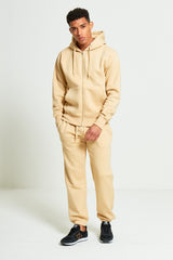 Mens Beige Fleece Jogging Pockets Plain Tracksuit