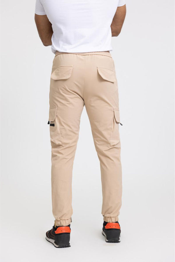 Mens Beige Tie Waist Shell Cargo Joggers
