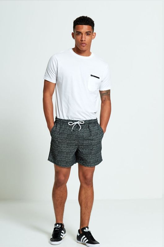 Mens Black And White Spotty Swim Shorts 