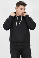 Mens Black Contrast Drawstring Pull Over Hoodie