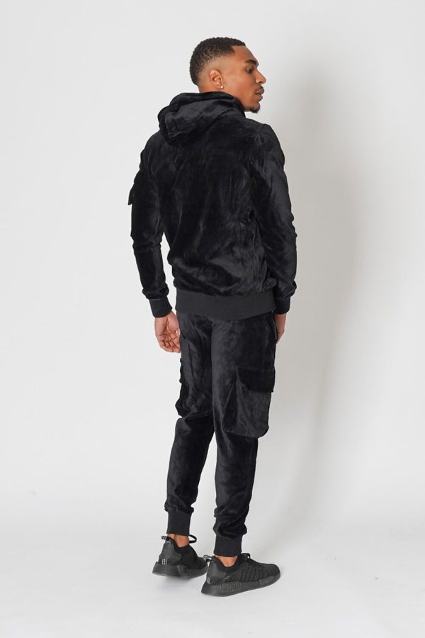 Mens Black Corduroy Cargo Tracksuit