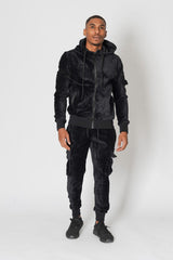 Mens Black Corduroy Cargo Tracksuit