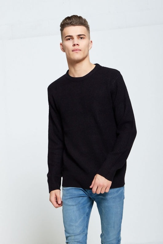 Mens Black Fine Knit Jumper
