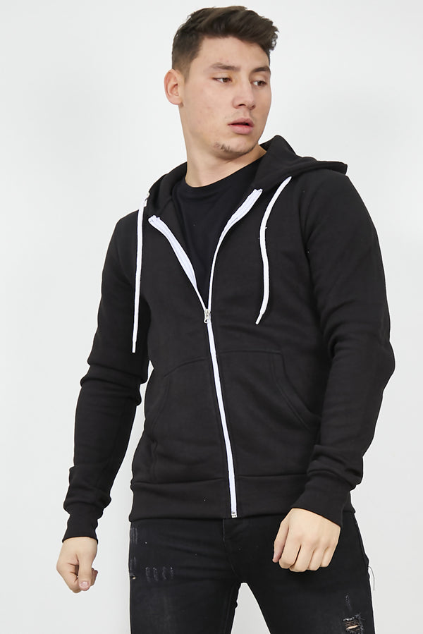 Mens Black Fleece Zip Up Hoody