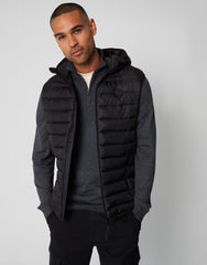 Mens Black Lightweight Zipped Hooded Padded Gilet 