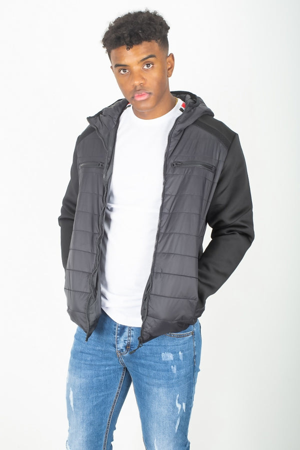 Mens Black Mesh Trim Contrast Sleeve Hooded Jacket