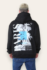 Mens Black Oversized Paris Graphic Back Print Hoodie