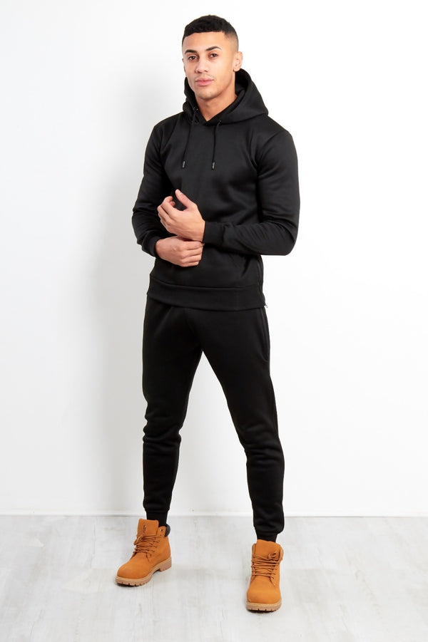 Mens Black Side Zip Detail Hooded Tracksuit