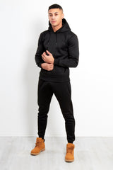 Mens Black Side Zip Detail Hooded Tracksuit