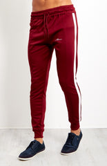 Mens Burgandy Double Stripe Jogging Bottom