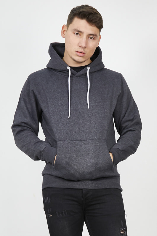 Mens Charcoal Contrast Drawstring Pull Over Hoodie