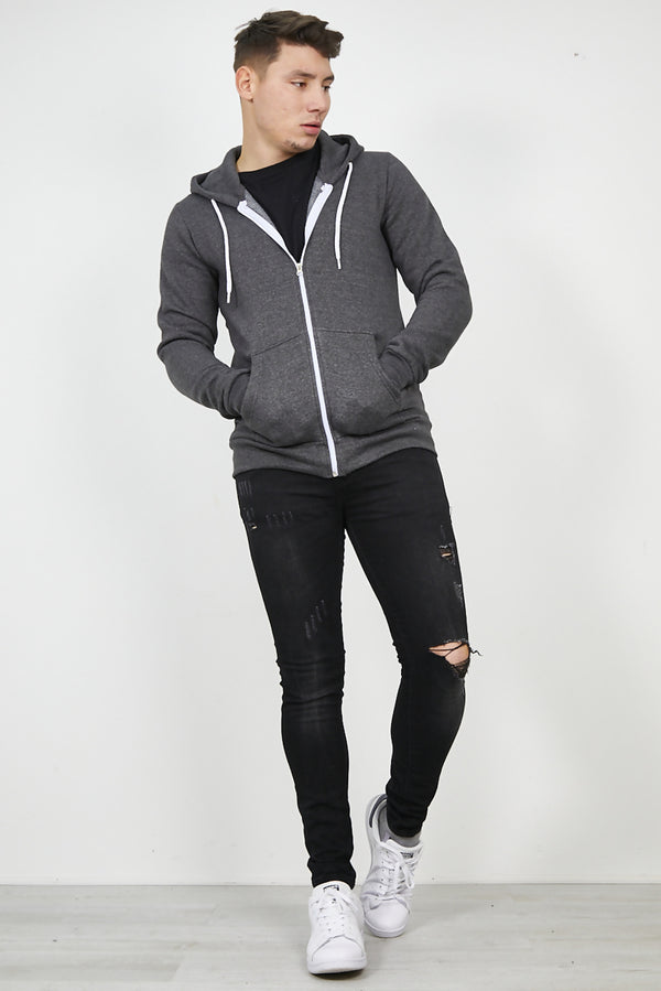 Mens Charcoal Fleece Zip Up Hoody