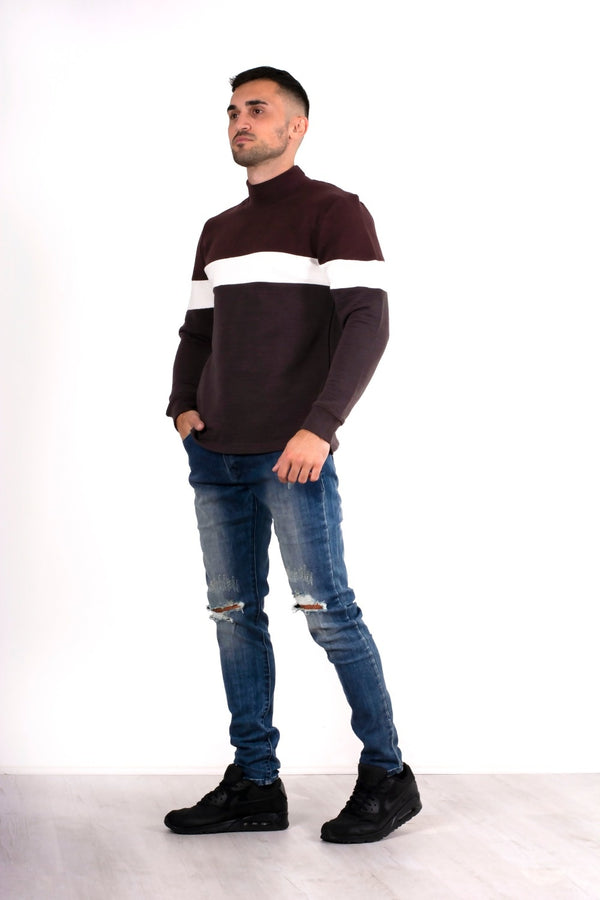 Mens Charcoal Ribbed Three Tone Jumper