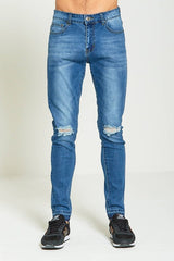 Mens Denim Knee Ripped Skinny Fit Jeans