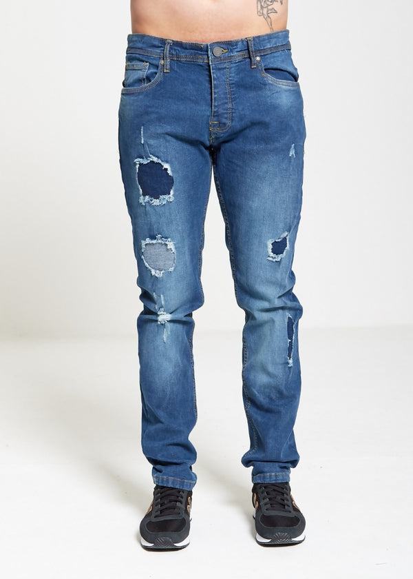 Mens Distressed Denim Frayed Jeans