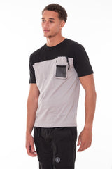 Mens Grey And Black T-Shirt With Mesh Pocket