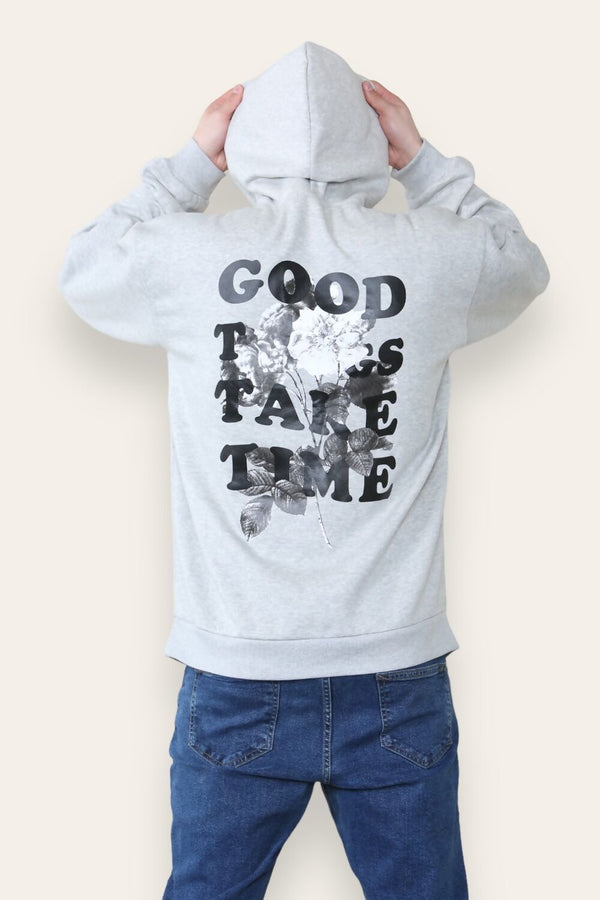 Mens Grey Back Print Long Sleeve Y2K Hoodie