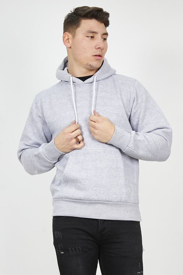 Mens Grey Contrast Drawstring Pull Over Hoodie