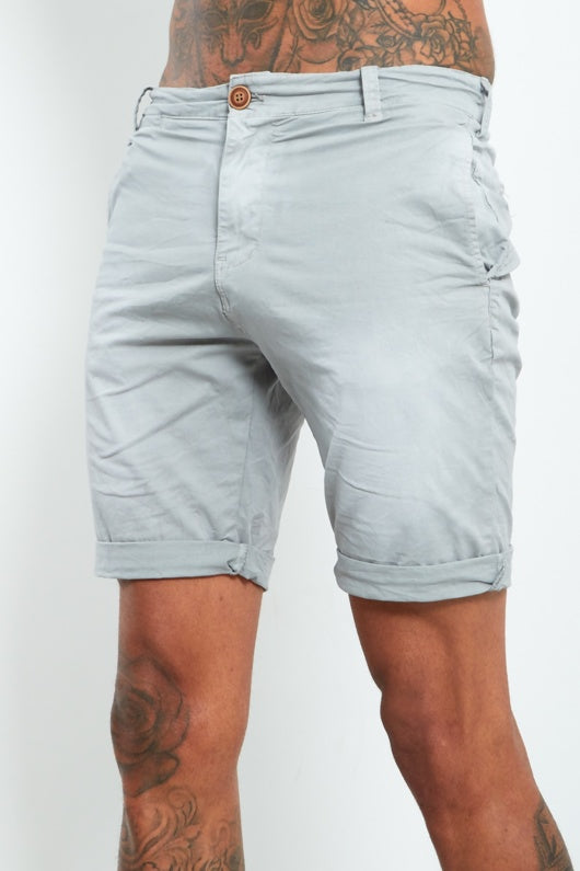Mens Grey Faded Turn Up Shorts