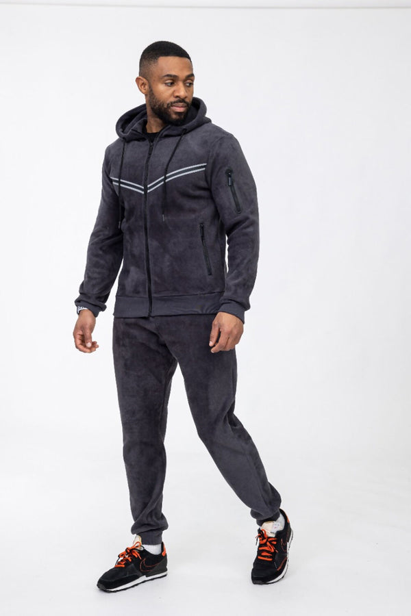 Mens Grey Fleece Hooded Tracksuit
