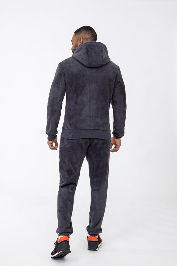 Mens Grey Fleece Hooded Tracksuit