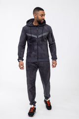 Mens Grey Fleece Hooded Tracksuit