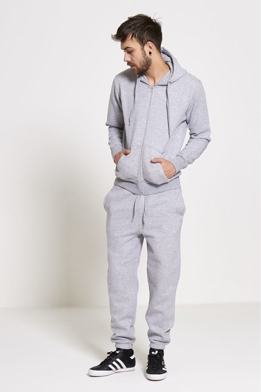 Mens Grey Fleece Jogging Pockets Plain Tracksuit