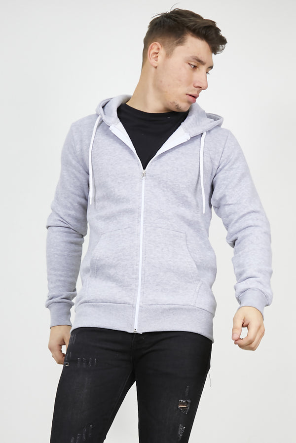 Mens Grey Fleece Zip Up Hoody