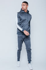 Mens Grey Pull Through Contrast Tape Hooded Tracksuit