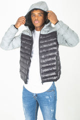 Mens Grey Reflective Contrast Quilted Jacket