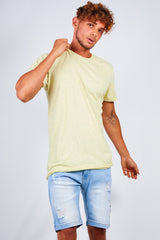 Mens Lemon Speckled Nep Crew Neck T-Shirt