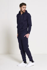 Mens Navy Fleece Jogging Pockets Plain Tracksuit