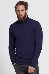 Mens Navy Turtle Neck Fine Knit Jumper