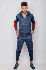 Mens Navy With White And Red Side Band Pullover Tracksuit