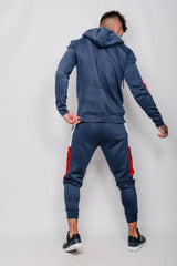 Mens Navy With White And Red Side Band Pullover Tracksuit