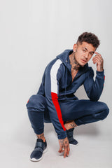Mens Navy With White And Red Side Band Pullover Tracksuit