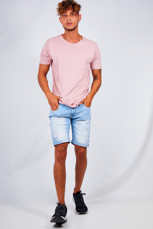 Mens Pink Speckled Nep Crew Neck T-Shirt