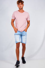 Mens Pink Speckled Nep Crew Neck T-Shirt