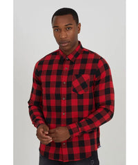 Mens Red Checked Brushed Cotton Flannel Long Sleeve Shirt