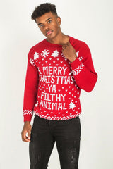 Mens Red Merry Christmas Slogan Knitted Jumper