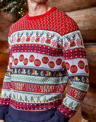 Mens Red Reindeer Bauble Fairisle Christmas Jumper